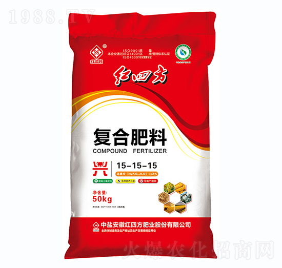 50kg氯基复合肥料15-15-15-红四方
